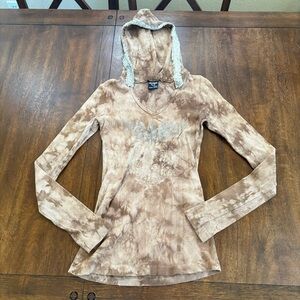 Y2K Sledge USA New Kind Affliction Style Embellished Thermal Fitted Hood Shirt L